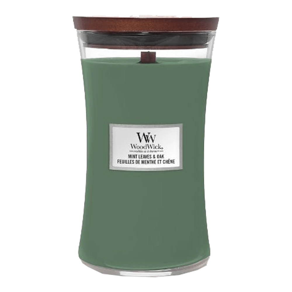 Woodwick Mint Leaves & Oak Large Candle - Geurkaars 1 Woodwick Mint Leaves & Oak Large Candle - Geurkaars